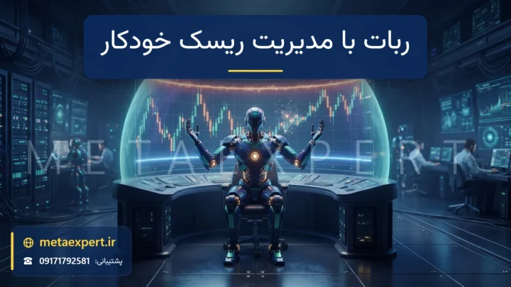 ربات محافظ با گنبد نورانی روی معامله باز و خطوط نوری حد ضرر و حد سود بالا و پایین قیمت برای مدیریت ریسک خودکار