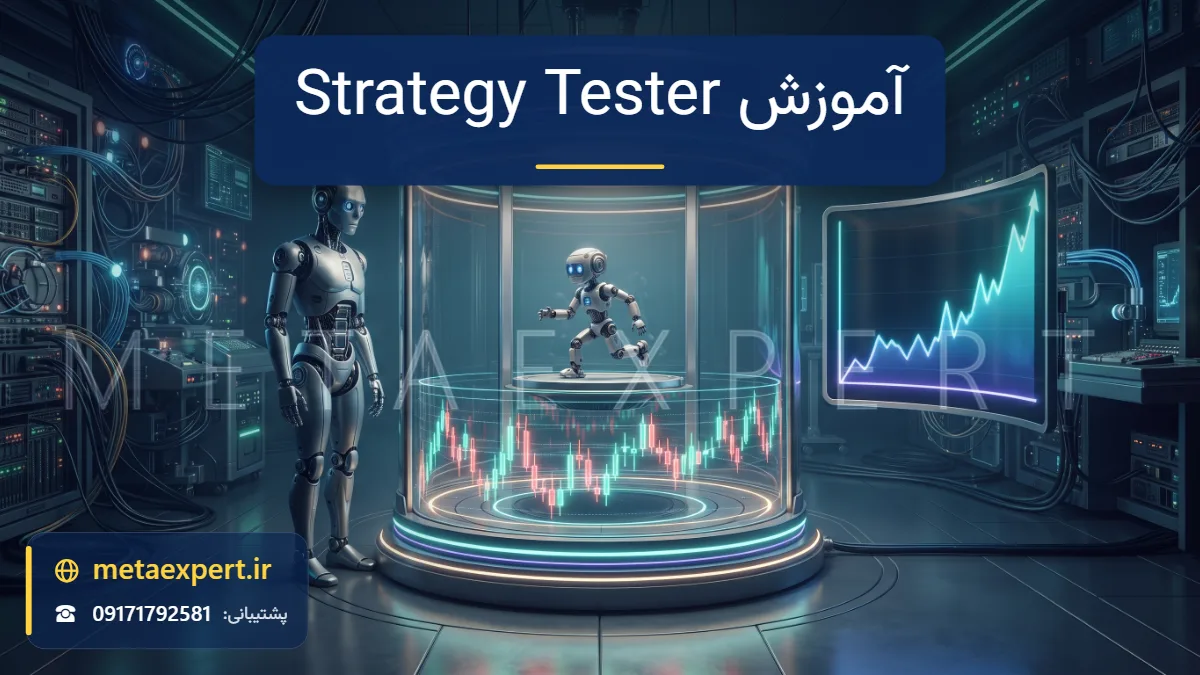 ربات دانشمند در آزمایشگاه در حال تماشای اجرای ربات در محفظه آزمون روی نمودار در حال بازپخش و منحنی نتیجه برای آموزش استراتژی تستر