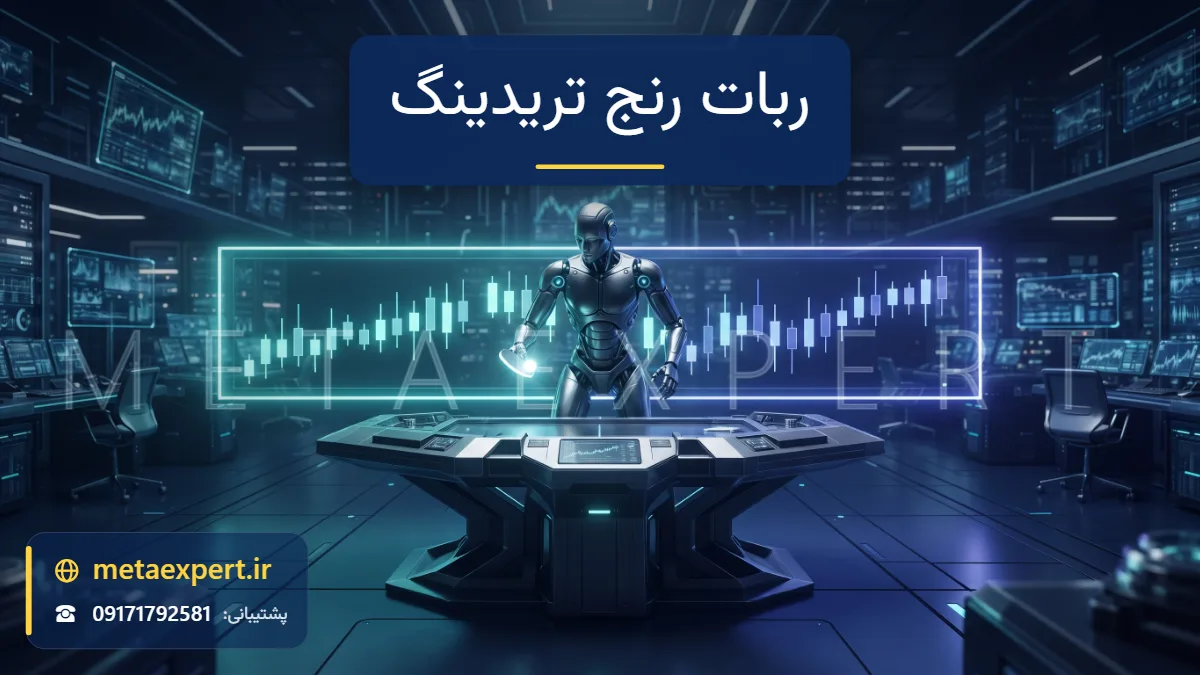ربات در حال بازی با توپ نورانی که بین دو دیواره افقی کانال قیمتی رنج رفت و برگشت می‌کند به نشانه ربات رنج تریدینگ