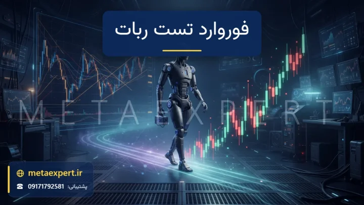 ربات در حال قدم زدن روی مسیر نورانی که از نمودار تاریخی پشت سر به نمودار زنده در حال شکل‌گیری پیش رو می‌رود برای آموزش فوروارد تست ربات