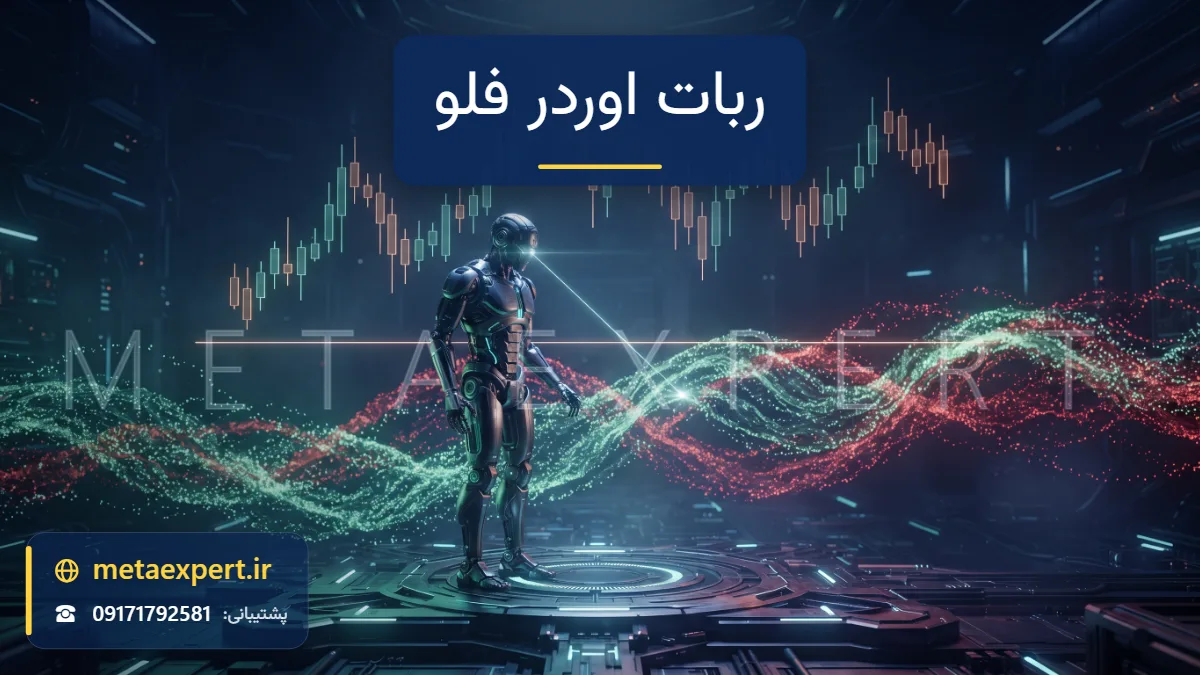 ربات کنار رودخانه ذرات نورانی سبز و قرمز که در سطح قیمت به هم فشار می‌آورند و ربات با پرتو اسکن جریان‌ها را می‌خواند برای معرفی ربات اوردر فلو